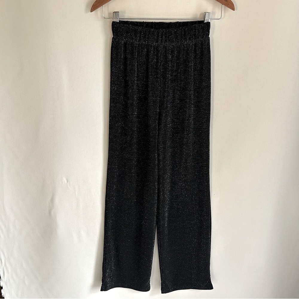 Anna Cai ~ Black Metallic High-Rise Wide-Leg Pants
